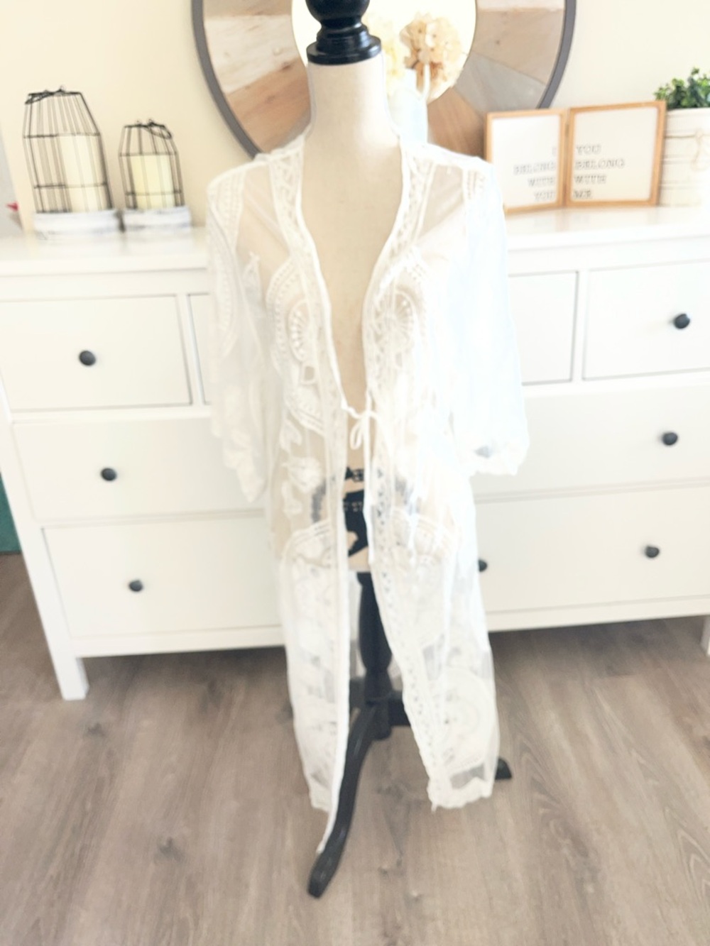 White Sheer Lace Kimono Cover-Up